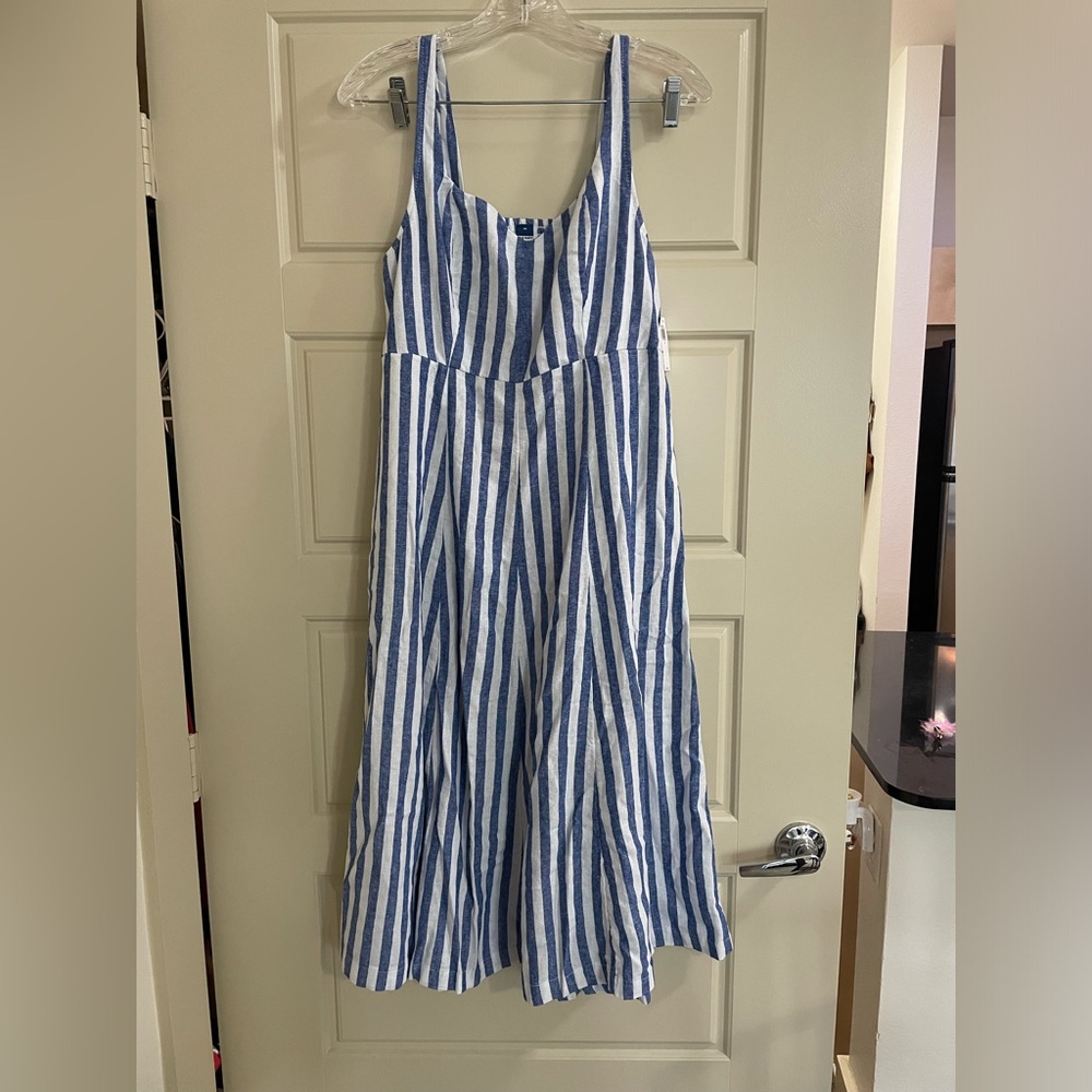 Linen Striped Midi Dress. New with tags